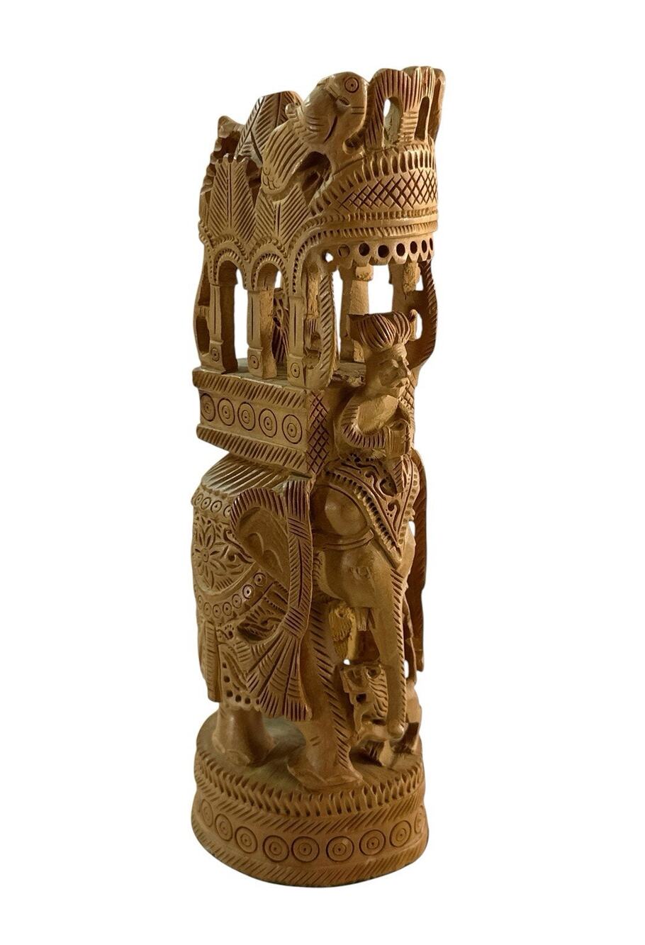 Vintage Hand Carved Wood Elephant with Howdah Riders Indian Style 7” As Is